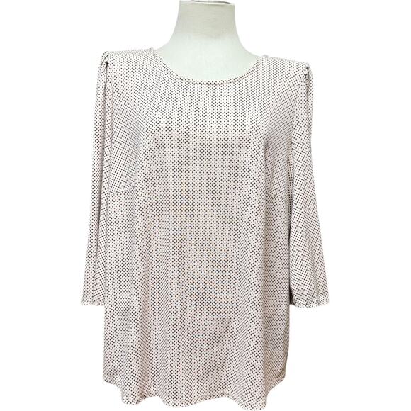 Adrianna Papell 3/4 Sleeve Blouse Tan Black Polka Dots 1X - Picture 1 of 7
